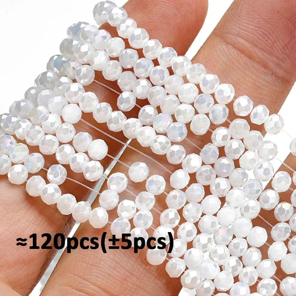 Crystal glass rondelle beads, faceted white iridescent, 4mm, pack of 120 pcs by Simples Market