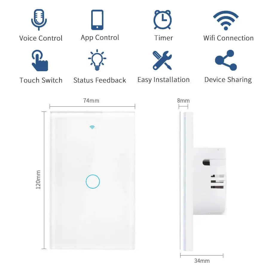 Simples Market RF433 US WiFi smart wall switch, white touch LED panel (1/2/3/4 gang)