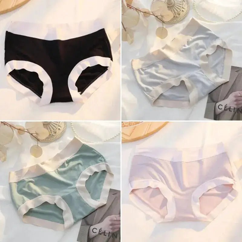 Simples Market 4Pcs set women's modal seamless panties in black, gray, sage, and pink
