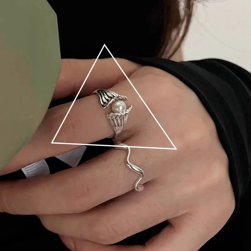 Ventfille 925 Sterling Silver Rings Fashion Hip Hop Vintage Couples Hollow Lines Punk Silver Party Adjustable Jewelry