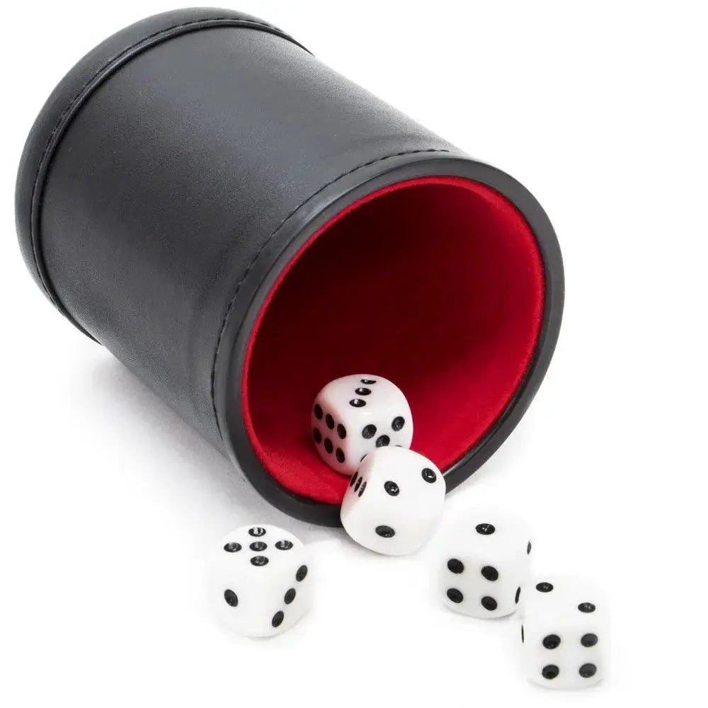 Leather Dice Cup With Lid Green Red Lining Interior Quiet Shaking For Liars Dice Farkle Yahtzee Includes 5 Dice