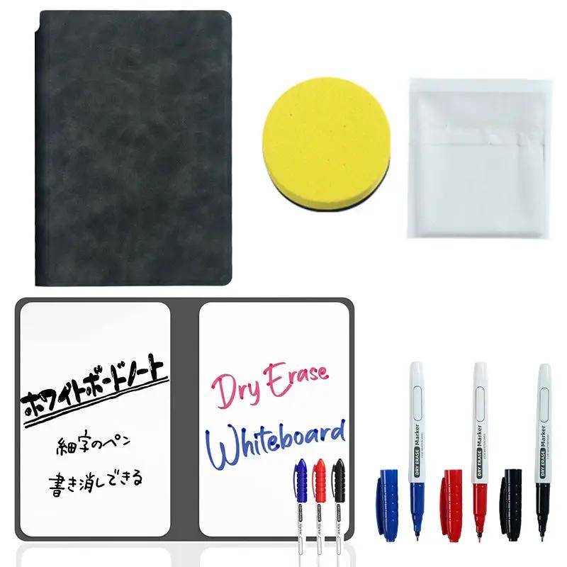 Simples Market A5 black reusable whiteboard notebook with dry-erase pages, yellow eraser, cloth, and markers