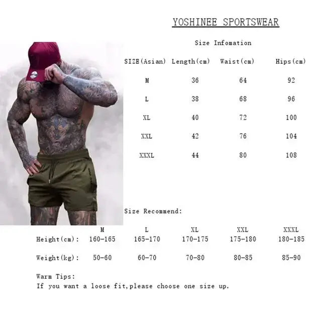 Men's hot shorts, lightweight quick-dry gym shorts in olive green with drawstring by Yoshinee Sportswear