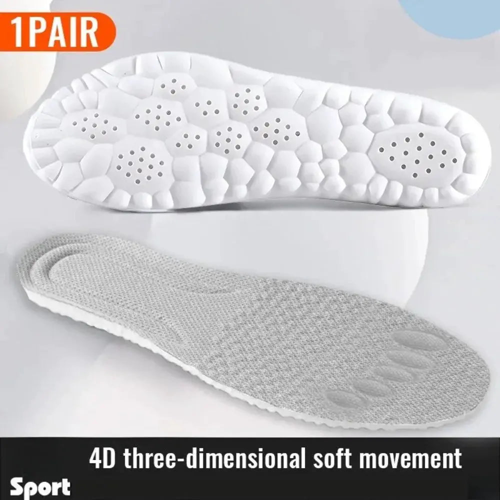 4D Elastic Shock Absorption Insoles For Running And Sports Breathable Bamboo Anti Bacterial Odor Control Universal Fit