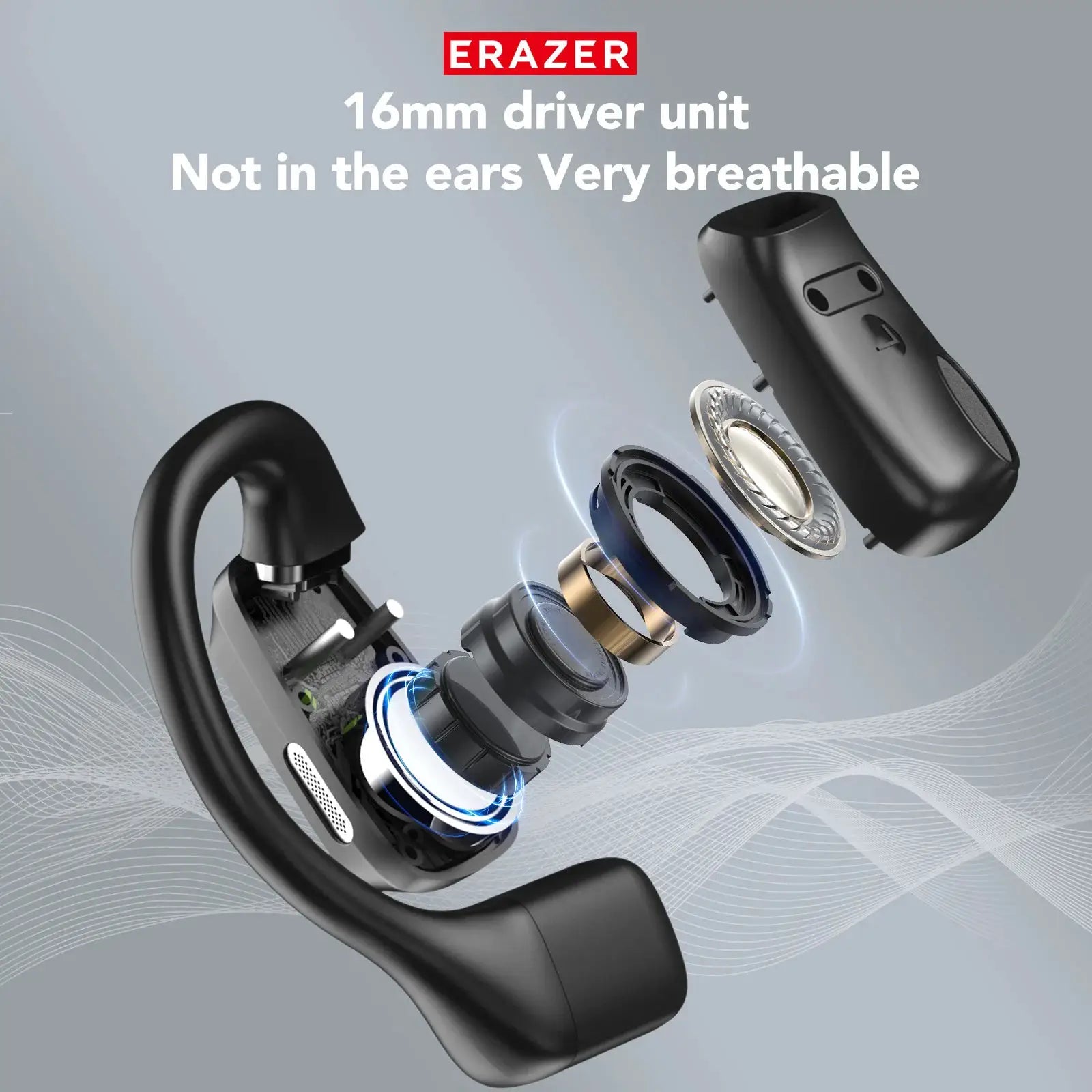 ERAZER XP6 wireless gaming headset with 16mm driver, black over-ear design