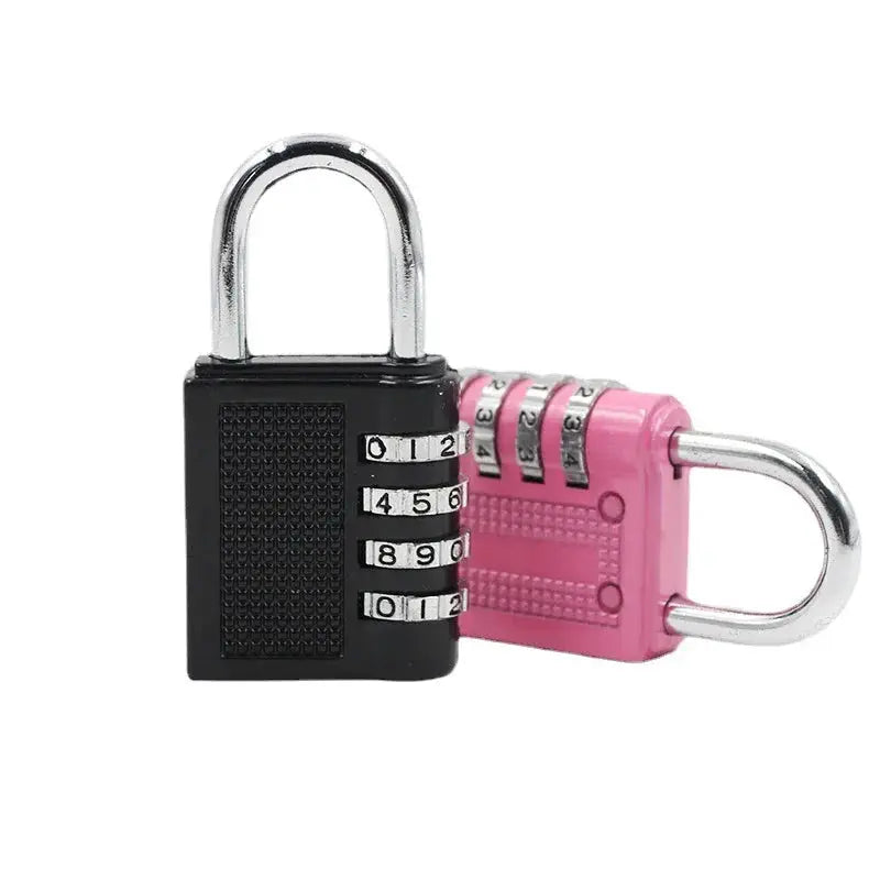 Two zinc alloy large 4-digit combination padlocks, black and pink, with mechanical dials
