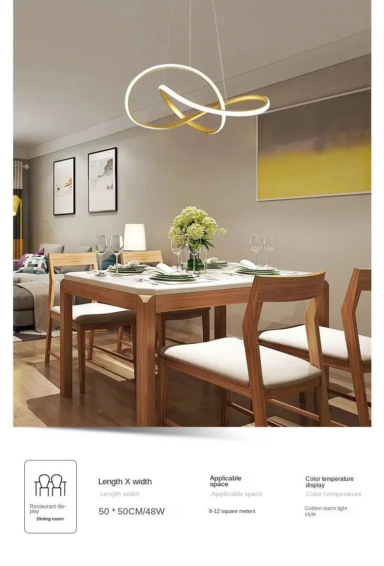 Dining room pendant lamp with intertwined gold and white loops, modern Nordic style, Simples Market