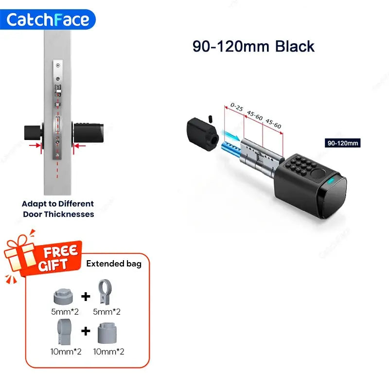 Smart door lock CatchFace, 90-120mm black IP66 waterproof with fingerprint, RFID, password, TUYA app