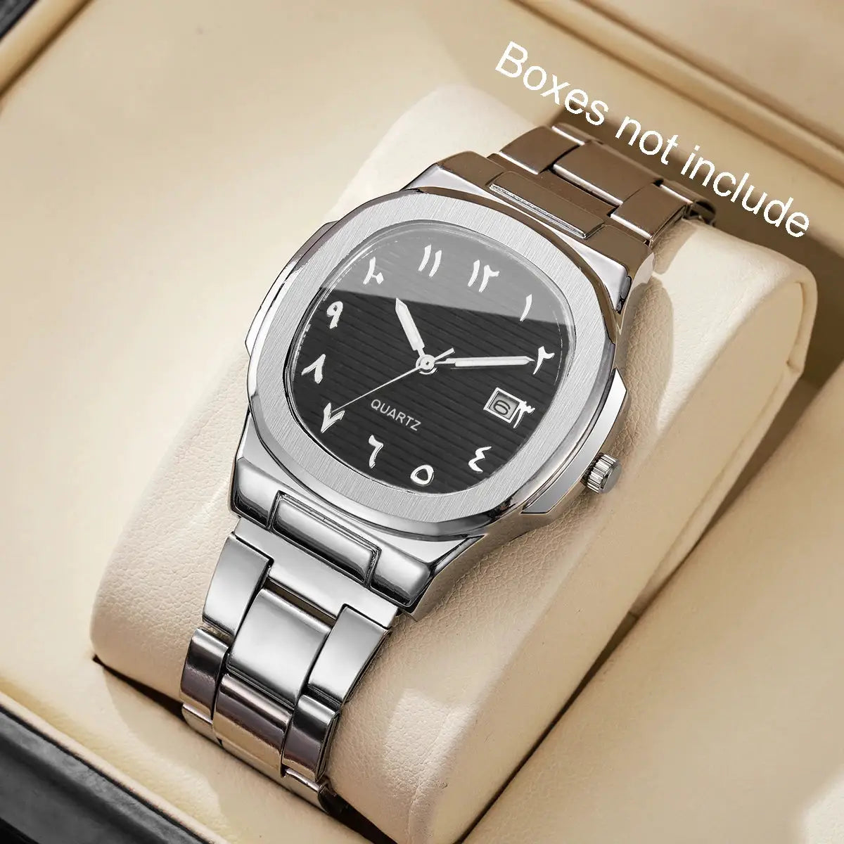 AuroraTime Luxury Square Dial Mens Business Watch Stainless Steel Strap Quartz Movement Calendar