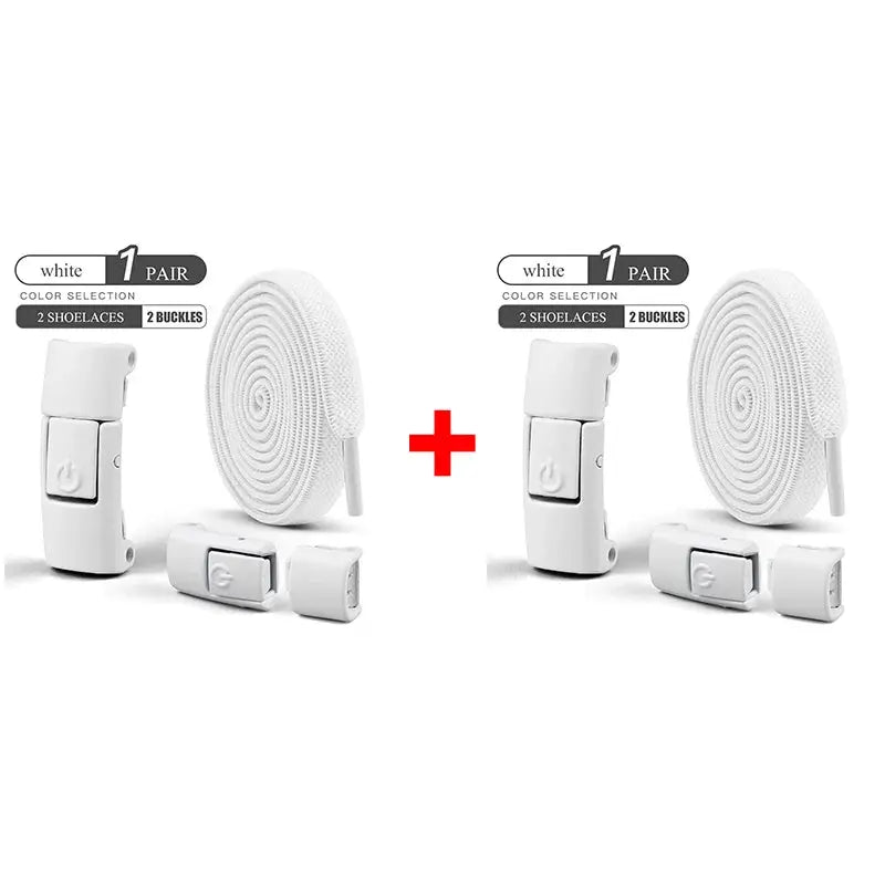 No-tie elastic shoe laces by Simples Market, white with press-lock buckles, 2 pairs