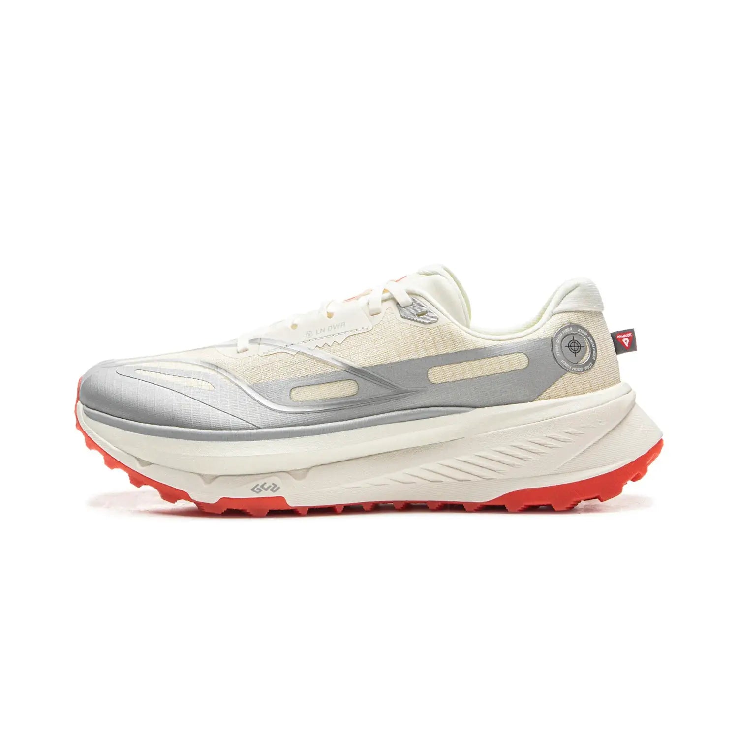 Li-Ning men's DI LU 2 trail running shoes, cream and grey upper with orange outsole