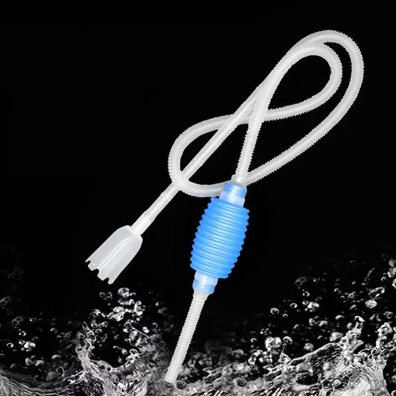 Aquarium siphon gravel cleaner by Simples Market with blue ribbed grip and clear tubing