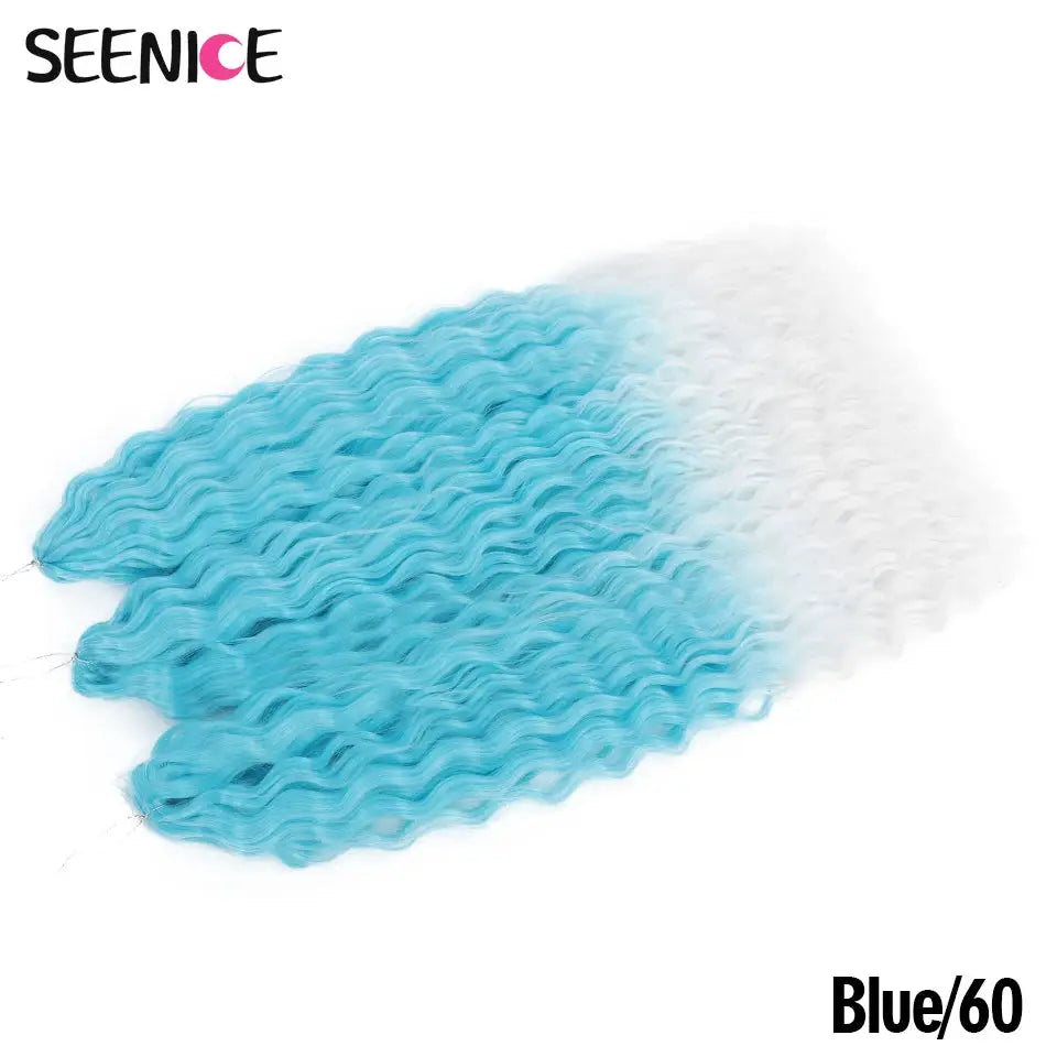 Ariel curl water-wave crochet hair extensions in blue ombre, 5 bundles, Simples Market