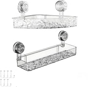 Simples Market crystal-clear corrugated suction cup storage shelf with glacier pattern and dual suction cups, no-drill