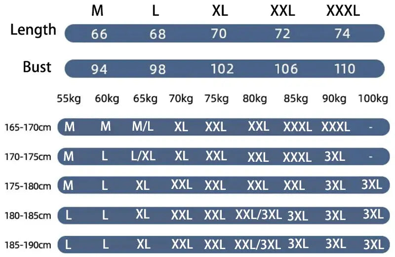 Simples Market men's running tank top quick-dry sleeveless shirt size chart (M–3XL) showing length and bust