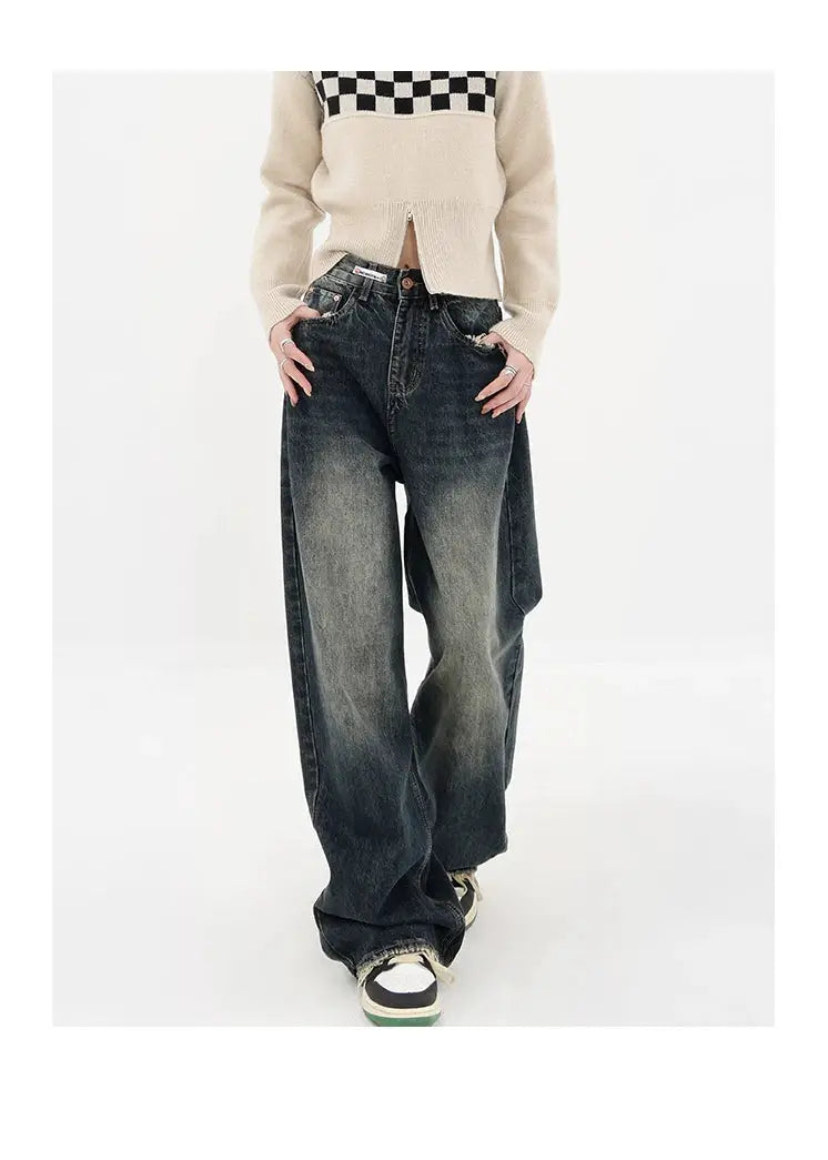 Harajuku Streetwear High Waist Jeans Loose Wide Leg Denim Trousers
