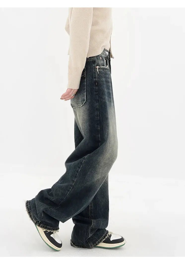 Harajuku Streetwear High Waist Jeans Loose Wide Leg Denim Trousers