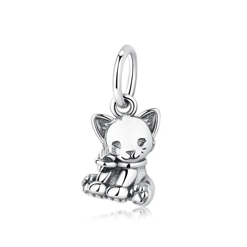 925 Sterling Silver Paw Print Charm Beads for Dogs and Cats Jewelry Pendant Fit for Bracelets Necklaces DIY Projects