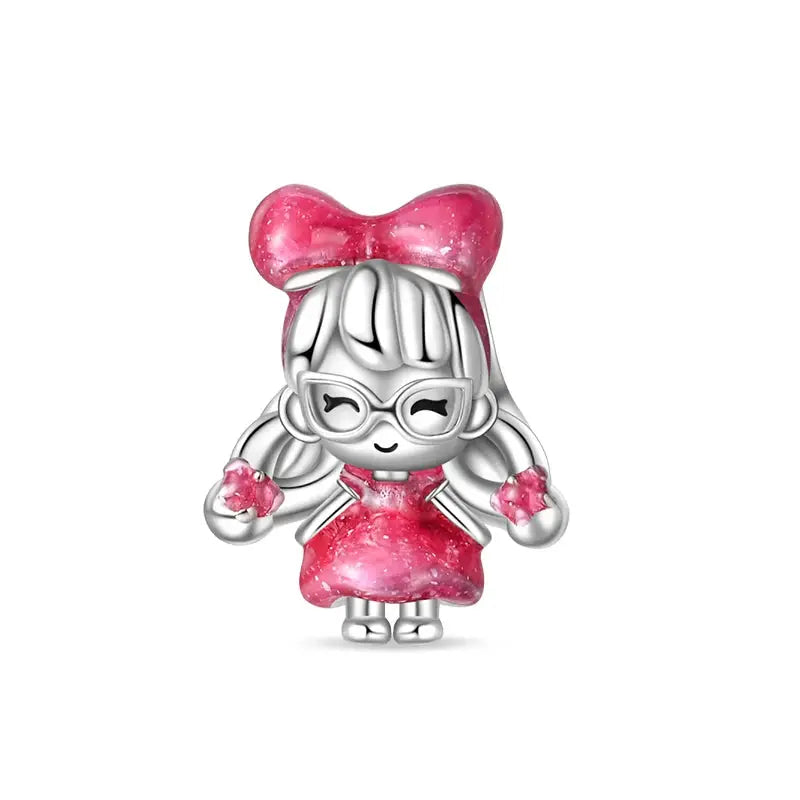 925 Silver Plated Magic Mirror Perfume Princess Angel Pink Charms Beads Fit Pandach 925 Bracelet Fine DIY Jewelry