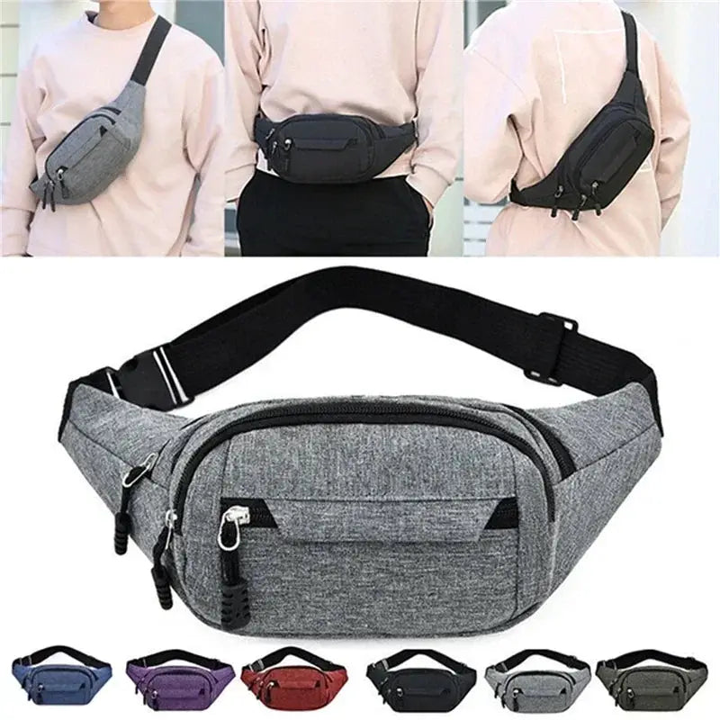 Simples Market 2024 waist bag, unisex water-resistant belt bag in grey heather with black adjustable strap and zip pockets
