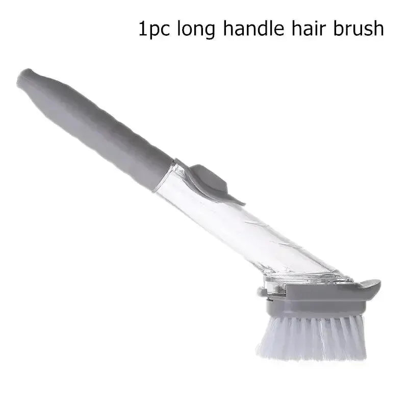 Simples Market refillable liquid cleaning brush with grey long handle and soap dispenser, white brush head