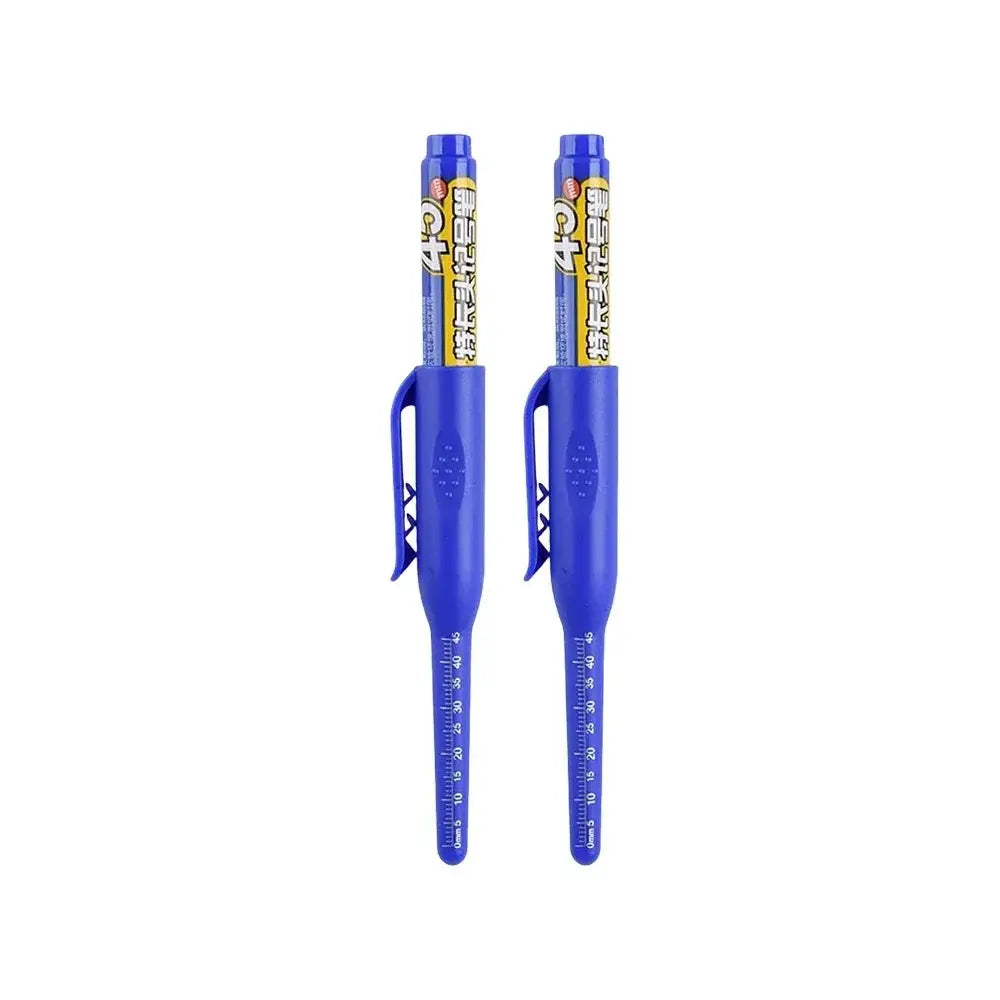 Blue 45mm waterproof deep-hole marker pens by Simples Market, long-nib carpenter pens, dual-pack