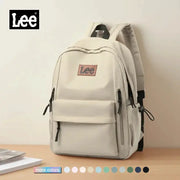 LEE Lightweight 16-inch laptop backpack in beige Oxford fabric with front pocket and multiple zippers