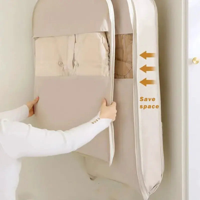 2 beige clothing compression bags, wardrobe organizers for down jackets, space-saving design