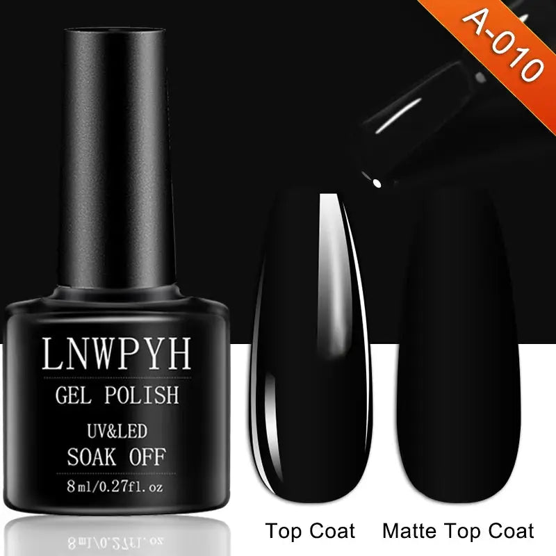 Gel nail polish kit by Simples Market, black bottle with UV/LED soak-off formula, includes top coat and matte top coat