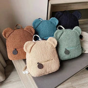 Bear-ear fleece small backpacks set for kids, six colors, soft lambswool texture