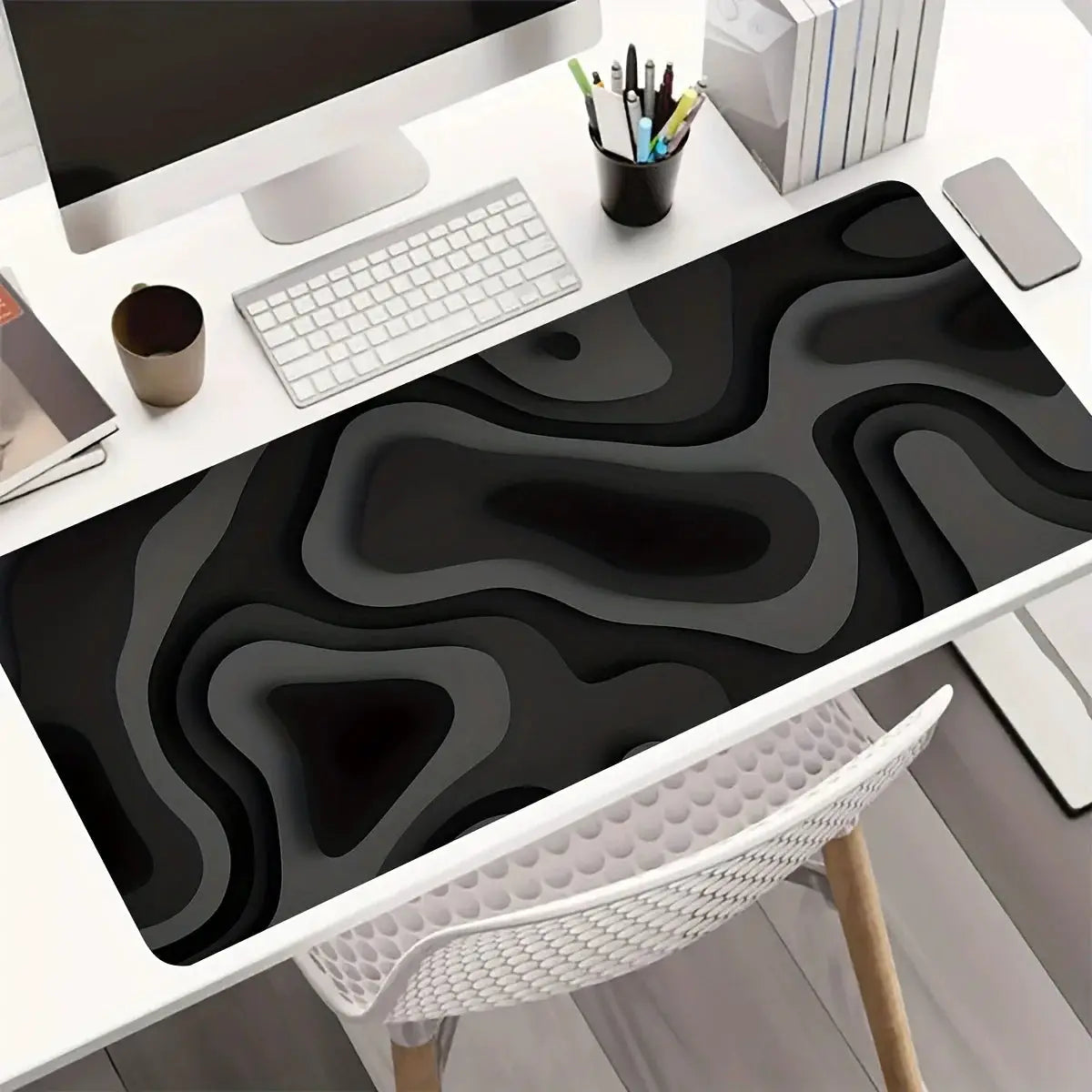 Black Gray Swirl Design Large Mouse Pad Desk Mat For Gaming And Office PC Keyboard Accessories
