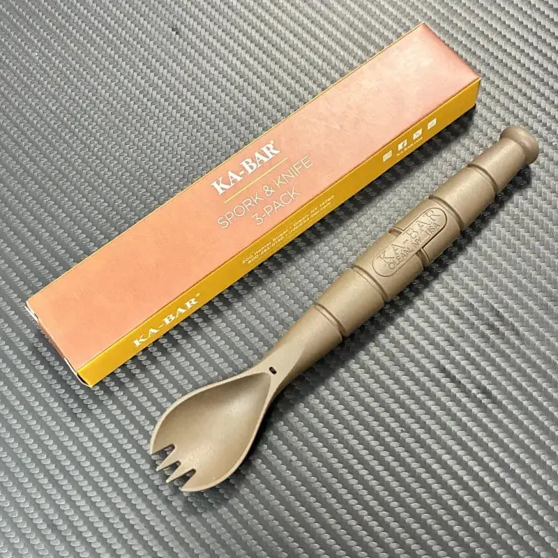 Tactical mini cutlery set KA-BAR spork and knife, tan metal, 3-pack
