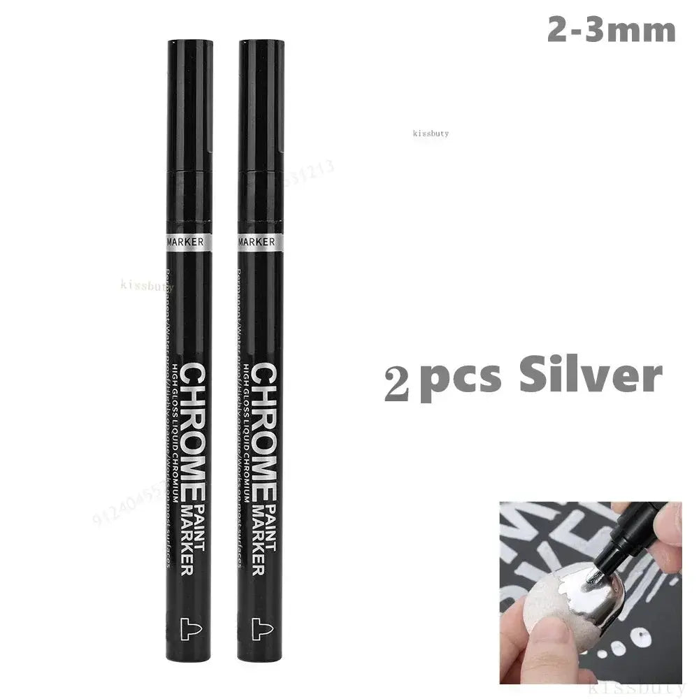 Chrome paint marker pens, 2 pcs, silver, 2mm tip, Simples Market