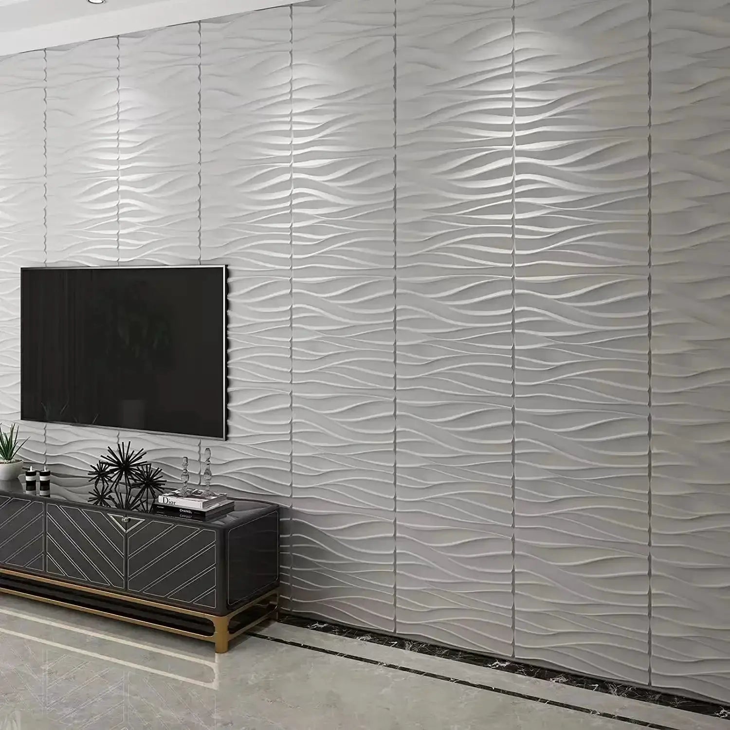 3D wave wall panels, 10 pcs 30x30cm, gray textured wall tiles for living room