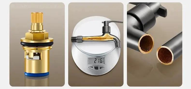 3-piece faucet set: wall-mounted copper basin faucet, gold valve, and copper pipes