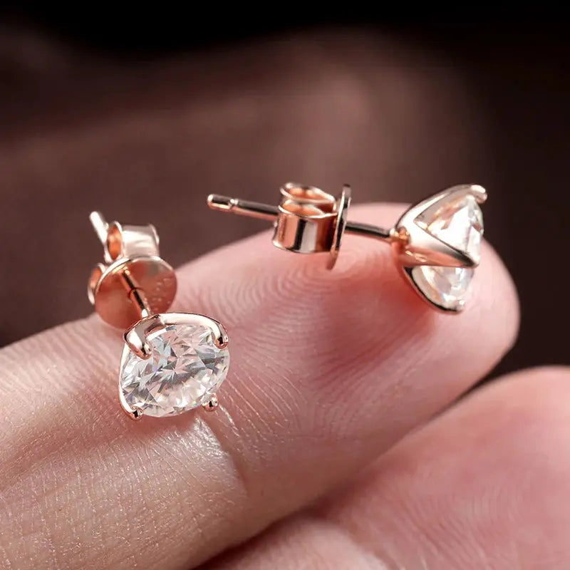 Smyoue Rose Gold Moissanite Stud Earrings For Women 0.2 to 3 CT Sparkling Lab Diamond 925 Silver Classic Wedding