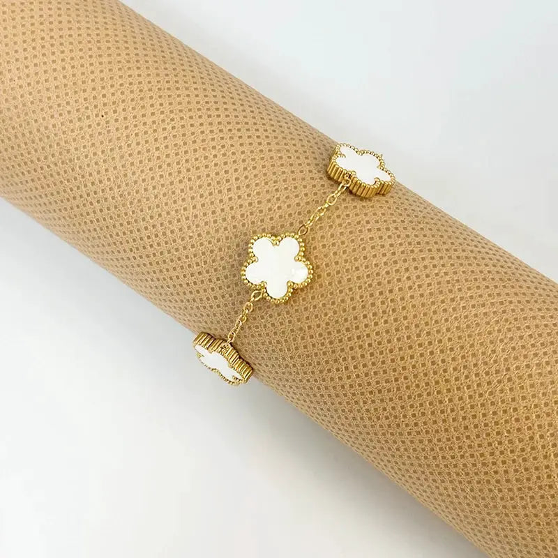 Adjustable Stainless Steel Bracelet Double Sided Five Leaf Clover Petals Gold Plated Women Fashion Jewelry