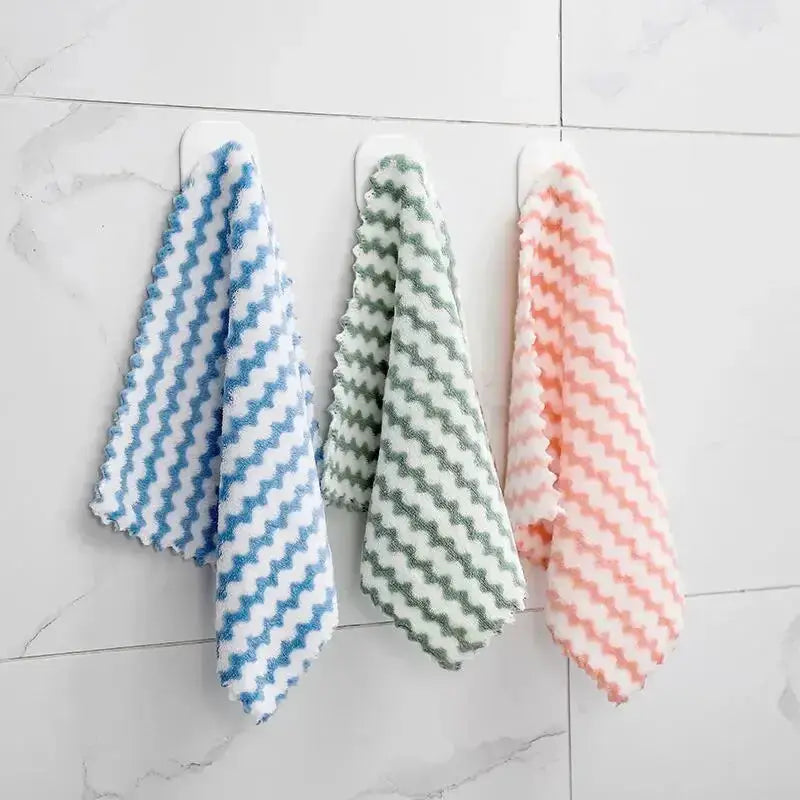 Simples Market three microfiber kitchen cleaning cloths with wave zigzag pattern in blue, green, and pink