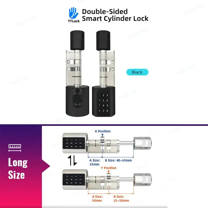 TTLock double-sided smart cylinder lock, black with keypad for keyless home security