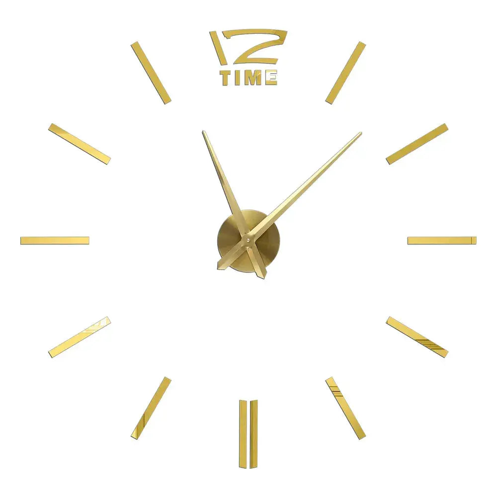 Wall clock with gold acrylic mirror markers and large 3D hands for living room decor