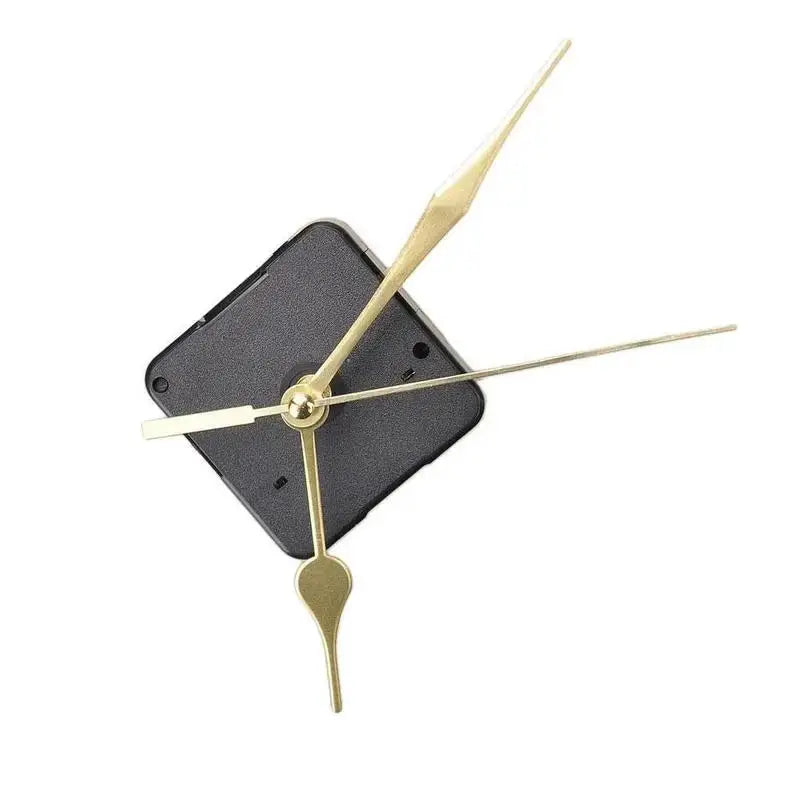 Clock mechanism with Simples Market gold hands on a black square movement plate for DIY clock repair
