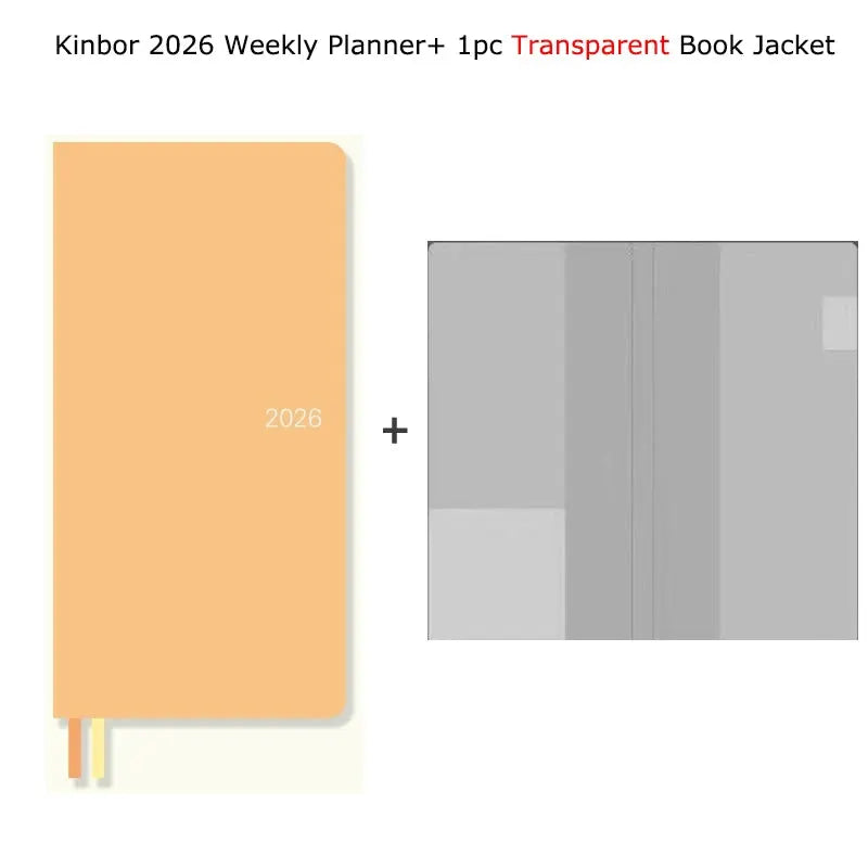 Kinbor 2026 weekly planner pocket notebook with orange cover and a transparent book jacket, 2pc set