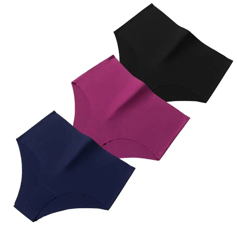 Three-piece BZEL high-waist seamless panties set for women in black, magenta, and navy by Simples Market