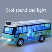 City Bus Toy For Kids Die Cast Pull Back Vehicle With Lights Sounds And Opening Doors
