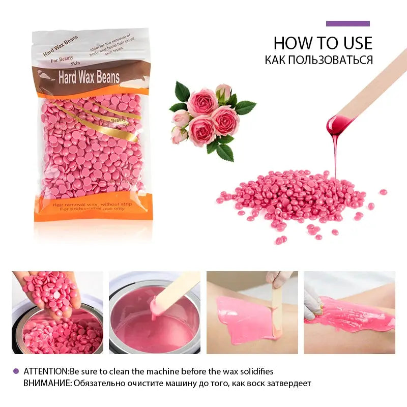 Simples Market pink hard wax beans for hair removal, 500g/200g/50g, for wax warmer