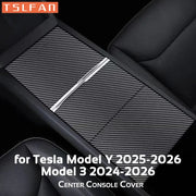 Center console cover by TSLFAN for Tesla Model 3/Y (2024–2026), carbon fiber texture