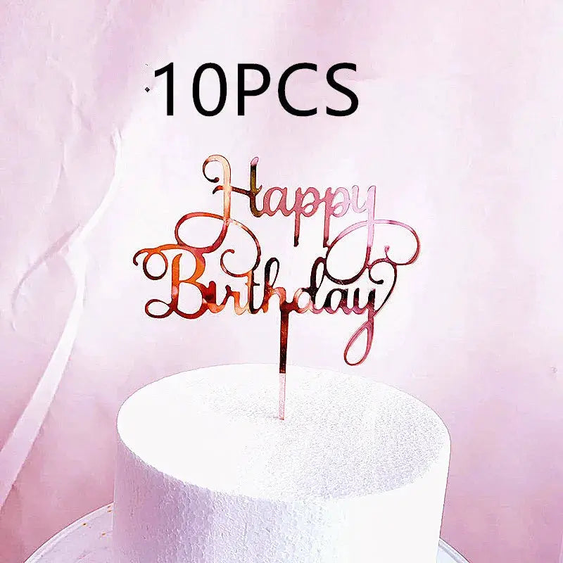 10 Pcs Rose Gold Silver Black Acrylic Cake Toppers Set For Birthday Parties Baby Showers And Dessert Decoration