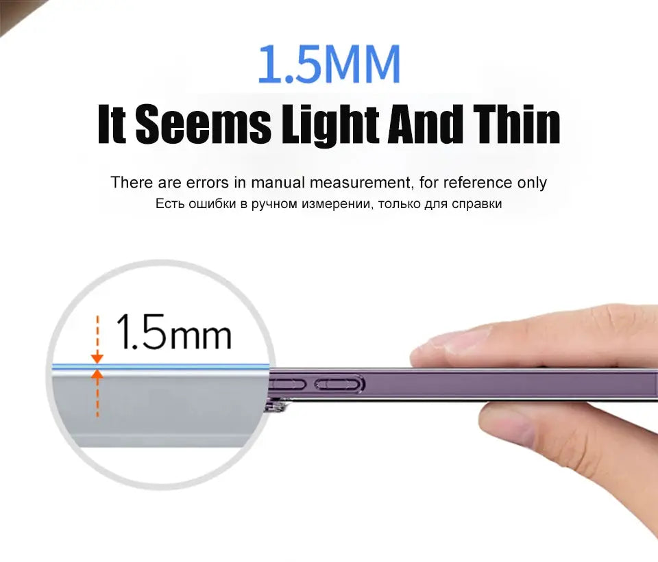 Luxury clear silicone iPhone case; ultra-thin 1.5mm transparent bumper back cover for iPhone 7–16 Pro/Max and XR, X, XS.