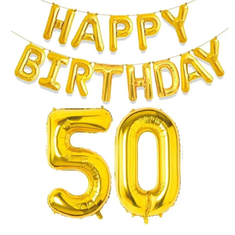 15 Piece Gold Happy Birthday Foil Balloons Set With Numeric Cutouts For Milestone Ages 10 To 60 Kids And Adults
