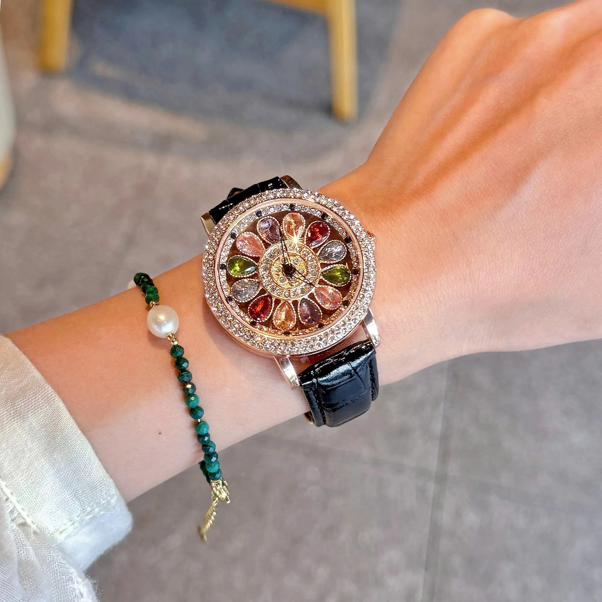 LustreTime Womens Quartz Watch With Colorful Rhinestone Inlay And Alluring Rotatable Dial Durable Construction